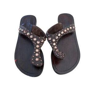 Mystique Women's Black Rhinestones Flip Flop Thong Flat Sandals Size 7